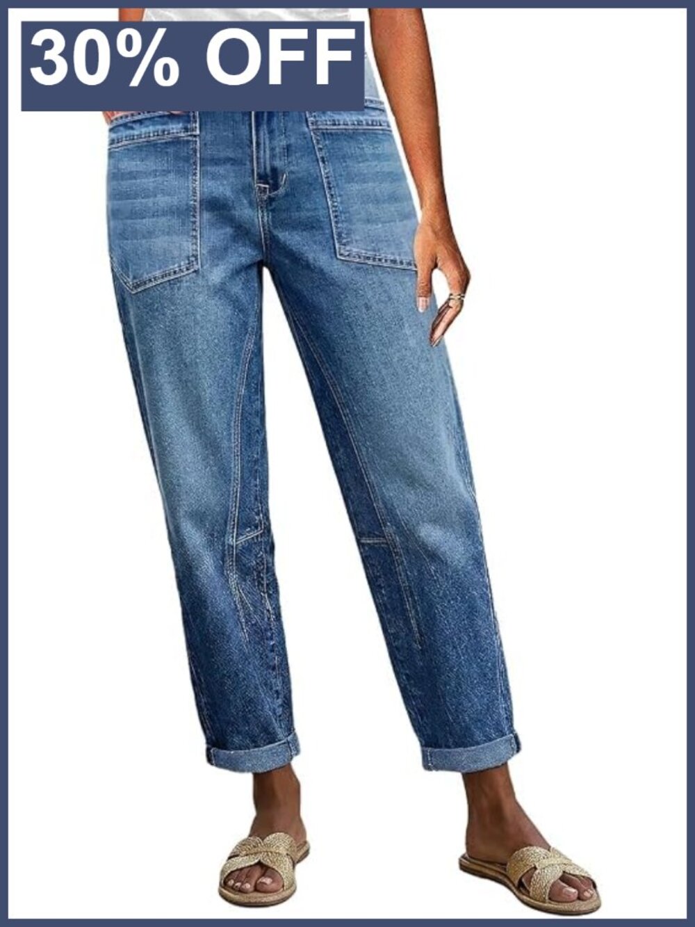 Mid Rise Barrel Leg Crop Jeans for Women